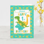 Carte Enfants Dinosaur 1er anniversaire Bleu (Fleur jaune)