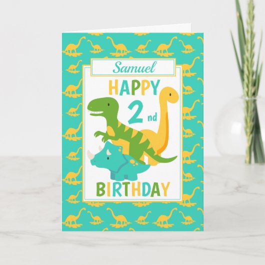 Carte Enfants Dinosaur 2e anniversaire bleu (Devant)