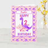 Carte Enfants Dinosaur 2e anniversaire rose (Fleur jaune)