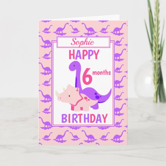 Carte Enfants Dinosaur 6 mois Anniversaire rose (Devant)