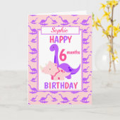 Carte Enfants Dinosaur 6 mois Anniversaire rose (Fleur jaune)