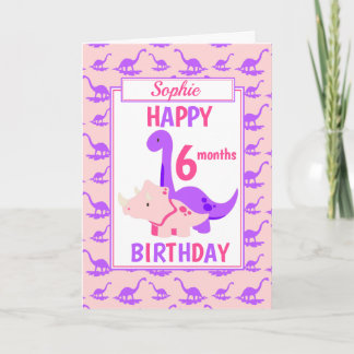Carte Enfants Dinosaur 6 mois Anniversaire rose