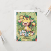 Carte Enfants élégants Giraffe Anniversaire (Devant/Arrière en situation)