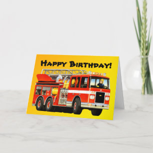 Carte Enfant's Fire Truck Custom Joyeux Anniversaire