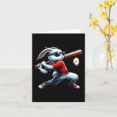 Carte Enfants Garçons Heureux Bunny Pâques Jouant Baseba (Fleur jaune)