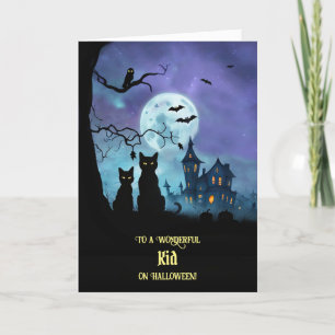 Carte Enfants Halloween mignonne avec Chats Noirs Chats