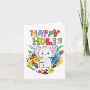 Carte Enfants Happy Holi Festival Inde Couleur Elephant