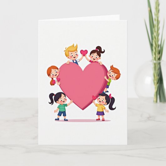 Carte Enfants Heureux Cœurs Aimants (Devant)