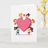Carte Enfants Heureux Cœurs Aimants (Fleur jaune)