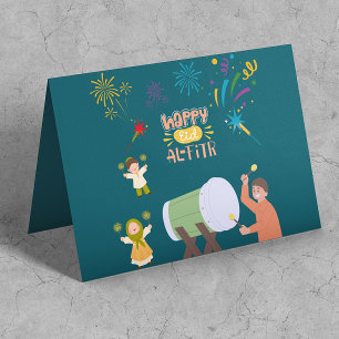 Carte Enfants heureux jouent aux feux d'artifice pour cé