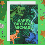 Carte Enfants Jurassic Dino Dinosaur Anniversaire person<br><div class="desc">Ce dessin de dinosur est parfait pour le garçon d'anniversaire de votre vie. Donnez-leur un anniversaire de dino-mite avec ce design à thème de dino avec un trex,  triceratops,  brontosaurus et raptor.</div>