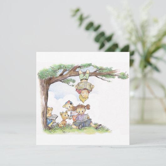 Carte Enfants lisant sous un arbre (Debout devant)