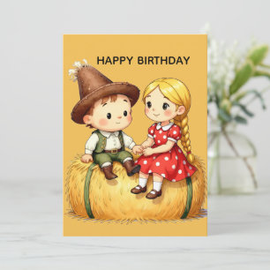 Carte Enfants Mignons de la Campagne sur une Balle de Fo