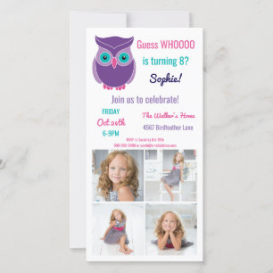 Carte Enfants Owl Anniversaire Fête Animale Photo Invita
