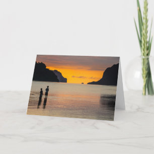 Carte Enfants Pêchant Au Coucher Du Soleil