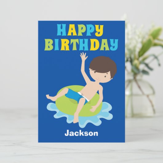 Carte Enfants Pool Party Custom Boys Joyeux anniversaire (Debout devant)
