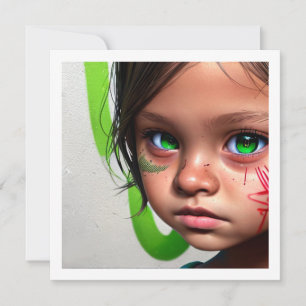 Carte Enfants Tribaux Petite Fille Futuriste Yeux Vert