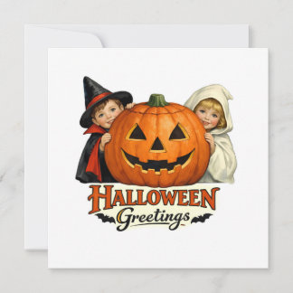 Carte Enfants vintage avec Halloween de citrouilles géan