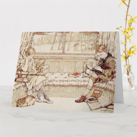 Carte Enfants vintages lecture (Fleur jaune)