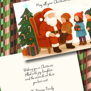 Carte Enfants visitant Père Noël avant Noël