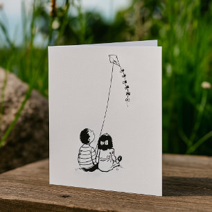 Carte Enfants volant un cerf-volant silhouette