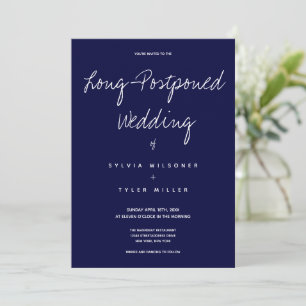 Carte Enfin Arrivé Mariage de la typographie bleu foncé