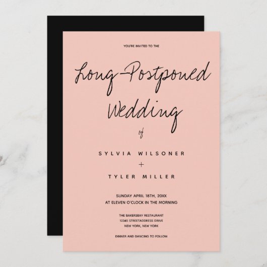 Carte Enfin Mariage rose noir typographie (Devant / Derrière)