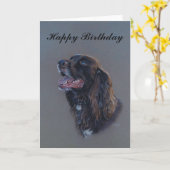 Carte Engish Cocker Espaniel chien. Joyeux art d'anniver (Fleur jaune)
