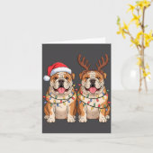 Carte English Bulldog Christmas Santa Hat Reindeer Light (Fleur jaune)