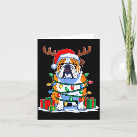 Carte English Bulldog Dog Tree Christmas Lights Funny Xm (Devant)