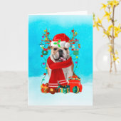 Carte English Bulldog in snow with Christmas gifts (Fleur jaune)
