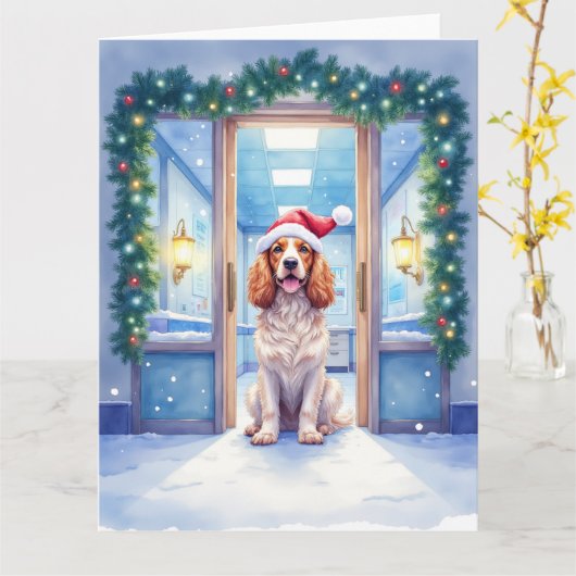 Carte English Cocker Spaniel Nurse Station Santa Hat (Fleur jaune)