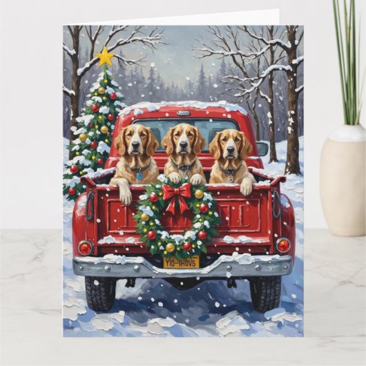 Carte English Setter Christmas Red Truck Holiday (Devant)