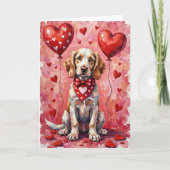 Carte English Setter Valentine’s Day Dog with Hearts Red (Devant)