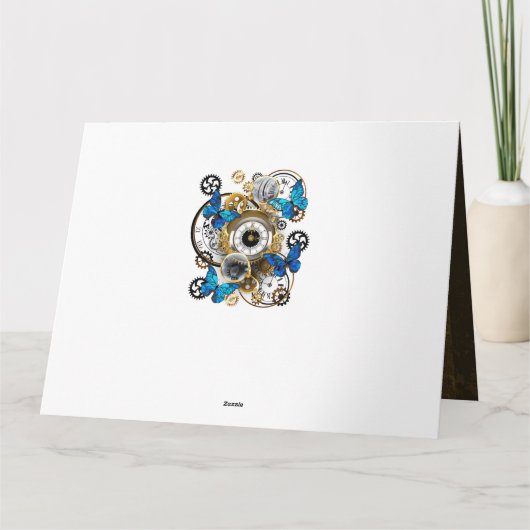 Carte Engrenages à vapeur et papillons bleus (Dos)