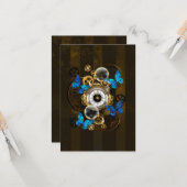 Carte Engrenages à vapeur et papillons bleus (Devant/Arrière en situation)