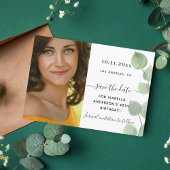 Carte Enregistrer la date anniversaire eucalyptus photo 