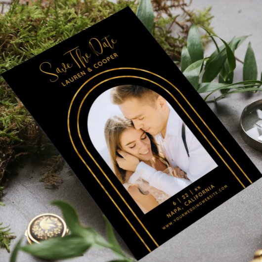 Carte Enregistrer La Date Black Gold Style Art Déco Mari
