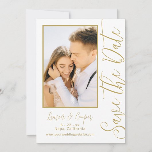 Carte Enregistrer La Date Black Gold Style Mariage moder (Devant)