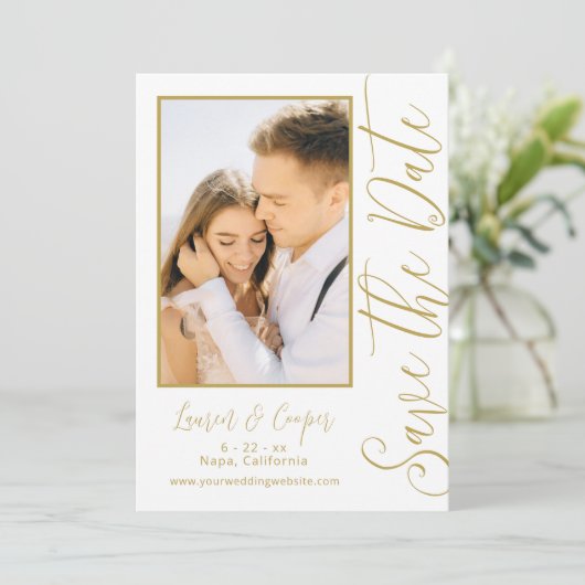 Carte Enregistrer La Date Black Gold Style Mariage moder (Debout devant)