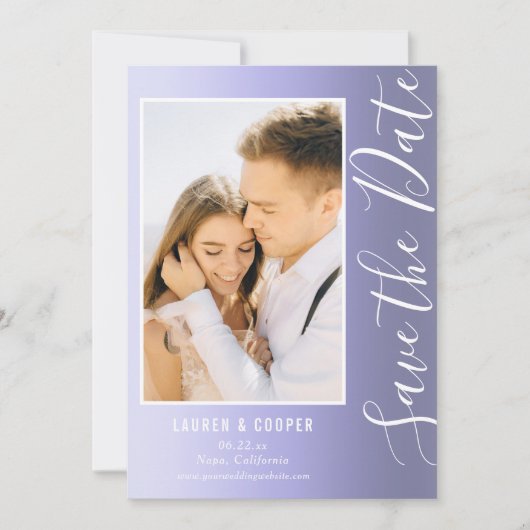 Carte Enregistrer La Date Bleu Style Script Moderne Mari (Devant)
