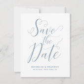 Carte Enregistrer la date Dusty Blue Modern Script (Devant)