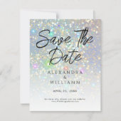 Carte Enregistrer la date Glam Holographic Parties scint (Devant)