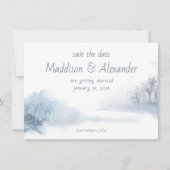 Carte Enregistrer La Date, Hiver, Mariage, Bleu, Blanc (Devant)