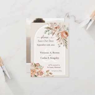 Carte Enregistrer La Date Lumière Terre Tone Boho Floral
