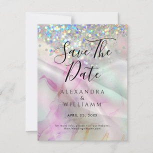 Carte Enregistrer La Date Marble AlcoholInk Holographic