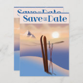 Carte Enregistrer La Date Mariage Ski Vintage (Devant / Derrière)