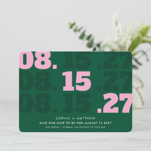 Carte ENREGISTRER LA DATE moderne type en bloc date vert