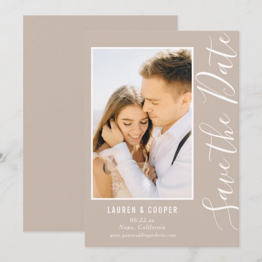 Carte Enregistrer La Date Neutral Style Moderne Mariage (Devant / Derrière)