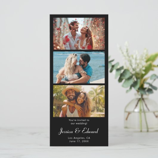 Carte Enregistrer La Date PhotoBooth Qr Code Black White (Debout devant)